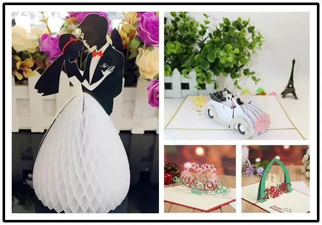 

White bride bridegroom Valentine's Day wedding greeting card invitations 3D Paper Invitation Card Party pop up card Decorations