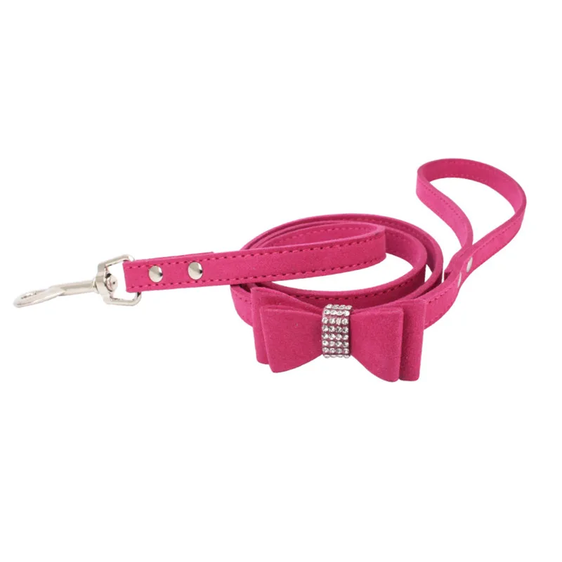 Adjustable Puppy Pet Dog Collar Leash Soft Shining Diamond Bowknot Dog Rope Small Medium Dogs Collars Walking Leashes