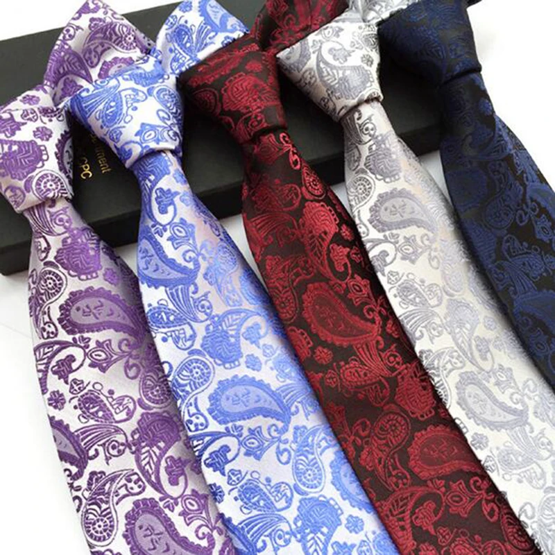 

RBOCOTT Fashion Yellow & Brown & Gold Paisley Tie 8cm Classic Blue Silk Neck Ties For Men Business Red Wedding Necktie 18 Colors