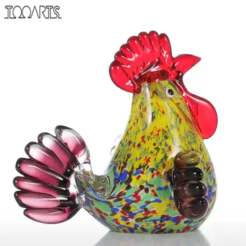 

Tooarts Sculpture Multicolor Rooster Glass Sculpture Animal Ornament Favor Gift Glass Craft Decoration For Home Office