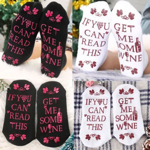 

Fashion Women Unisex Beer Socks If You Can Read This Bring Me Some Wine Gift Letter Socks