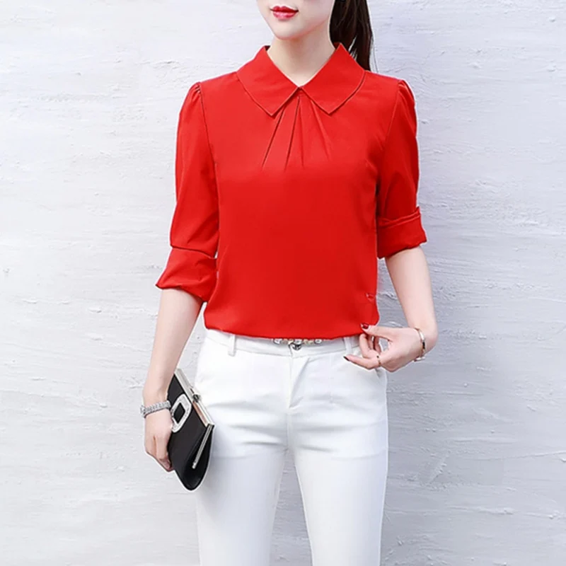 Women Tops Blouses Shirts New Fashion Top Femme Turn-Down Collar Long Sleeve White Blouse