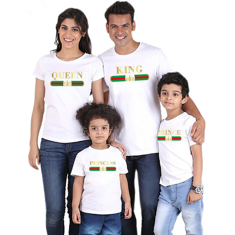 cheap Family Matching Clothes T Shirt outfits King Queen Prince Princess Letter Family Clothes dad mom and me clothes kids clothes