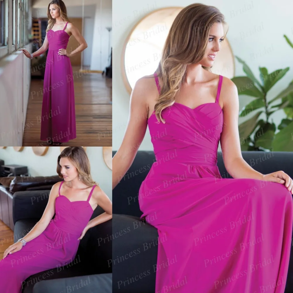 Free Shipping Sheath Sweetheart Spaghetti Strap Pleated Floor Length Chiffon Long font b Bridesmaid b font