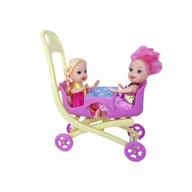 3pcs stroller Double Pram +2PCS 9CM GIRLS DOLLS accessories for barbie