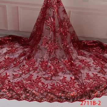 

High Quality African Sequins Lace Fabric French Net Embroidery Tulle Lace Fabric For Nigerian Wedding Party Dress QF2711B-7