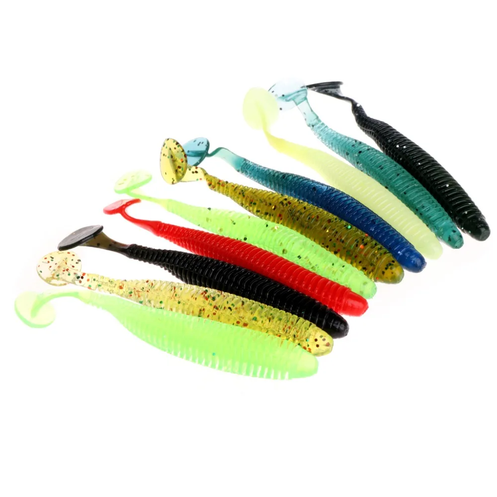  10pcs/set Fishing Lures Worm pesca Soft Silicone T Tail Swimming Bass Bait 8.5cm 2.4g