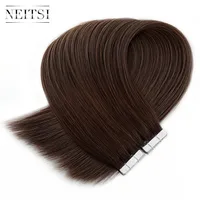 Neitsi прямо Реми ленты в Пряди человеческих волос для наращивания 8 # дважды обращается уток кожи волос