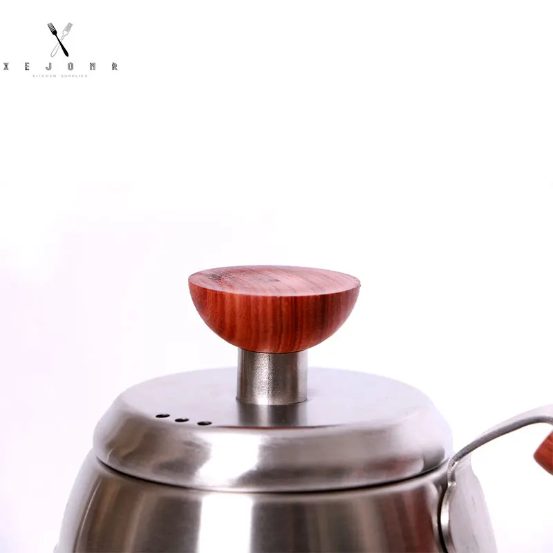 XEJONR الفولاذ المقاوم للصدأ القهوة الأواني خشبية مقبض 1L سحابة شكل نحيلة الفم القهوة الأواني Coffeeware المطبخ مقهى إسبرسو