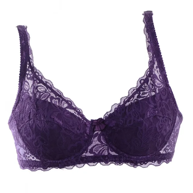 Push Up Lace Bra (Color : Purple, Size : 70B) at  Women's Clothing  store