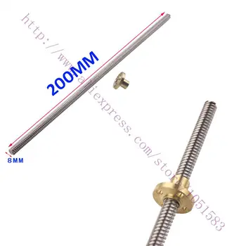 

3D Printer Stainless steel T8 Lead Screw OD8mm ,pitch 1/2mm,lead of thread 1/2/4/8mm, Length 200mm with flange Copper Nut