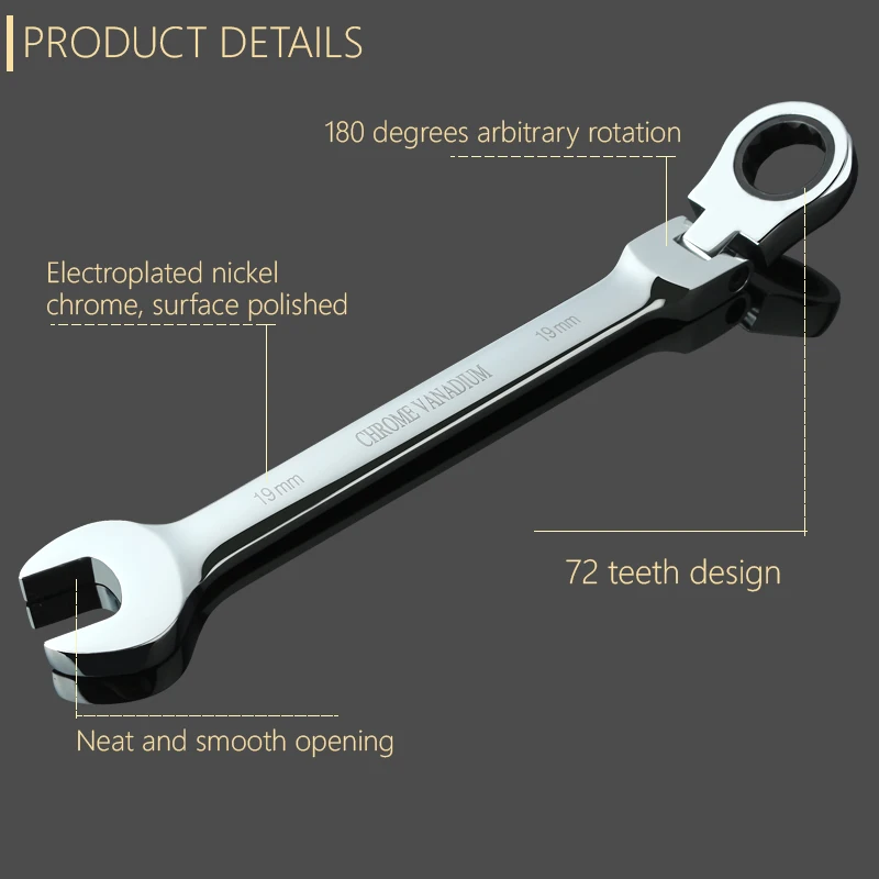 21mm Chrome Vanadium Flexible Ratchet Wrench Keys set Geared Open End Torque Spanner set Hand Tools for Car Bike Torque Wrench - Image 5
