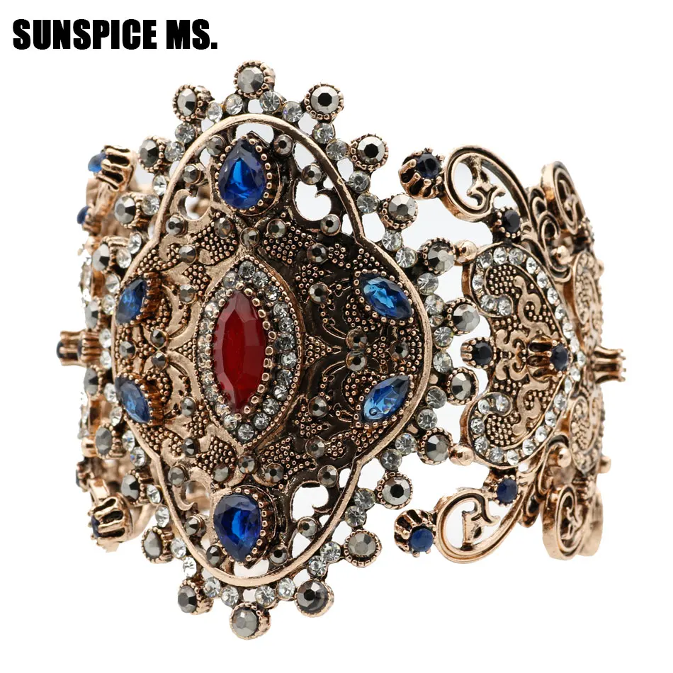 Женский винтажный браслет SUNSPICEMS Большой золотого цвета в турецком стиле