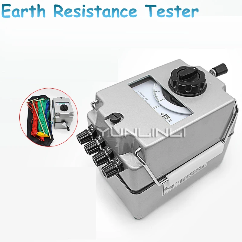 

220V Hand-cranking Type Earth Resistance Tester Dial Scale Ground Resistance Meter Lightning Rod Measuring Instrument Tools ZC-8