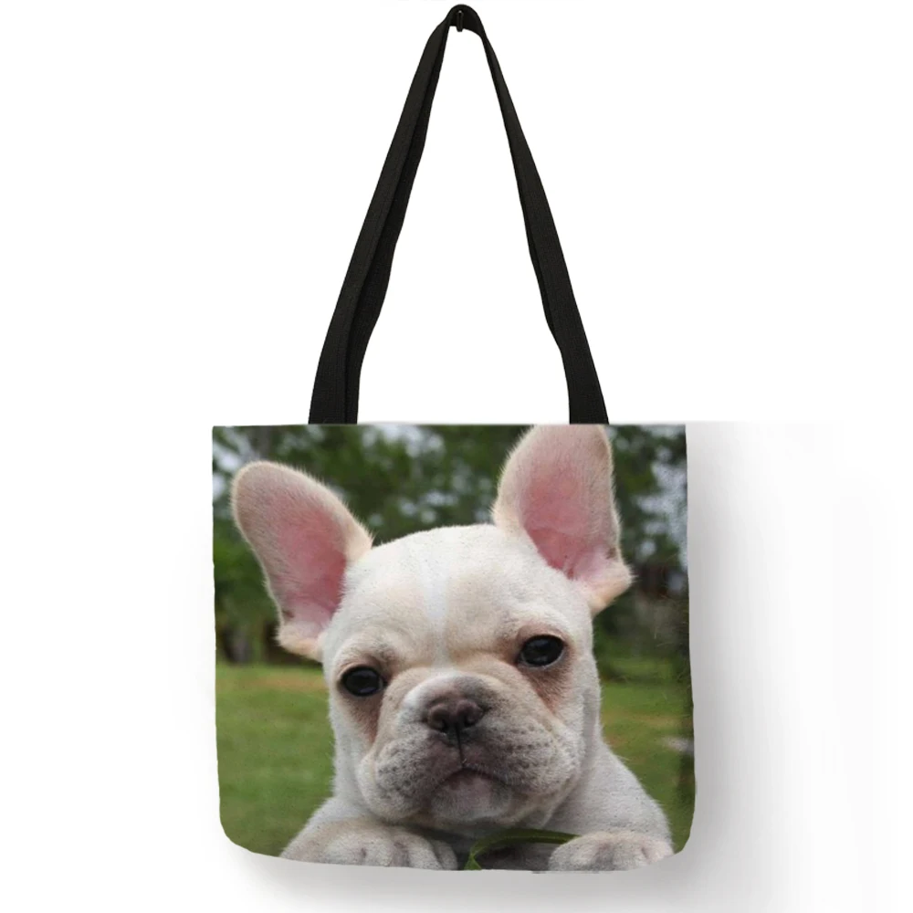 

Exclusive Cute Bulldog Emoji Print Eco Linen Tote Bag For Women Lady Traveling Beach Bags Fabric Handbags Pouch Dropship