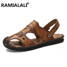 Настоящие мужские сандалии из кожи новые летние мужские туфли пляжные сандалии для мужчин модные брендовые уличные повседневные туфли прогулочная обувь на плоской подошве противоскользящие