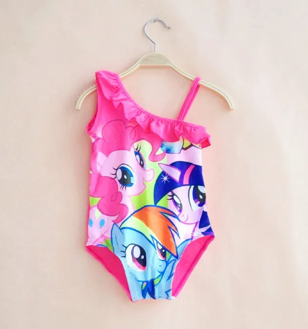 Hot Sale! Cute Baby Girl Swimwear One Piece With Pony Cartoon Pattern 3-10Y Girls Swimsuit Kid Children Swimming Suit P98