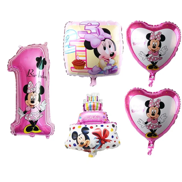 Qgqygavj 5 Pcs Nombre 1 Bebe Joyeux Anniversaire Ballons Mickey Minnie D Anniversaire Decoration Balloons1 Ans Bebe Ballons Aliexpress