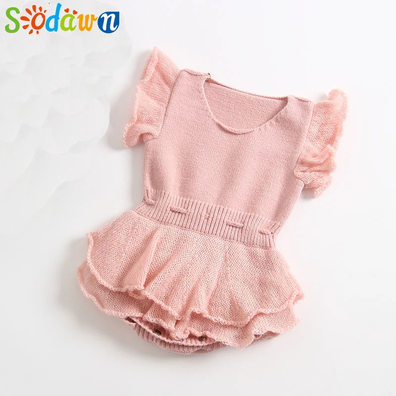 

Sodawn Infant Children Clothing Spring Autumn Bubble Lace Sleeve Baby Girls Clothes Soft Lovely Knitted Jumpsuit Baby Clothes