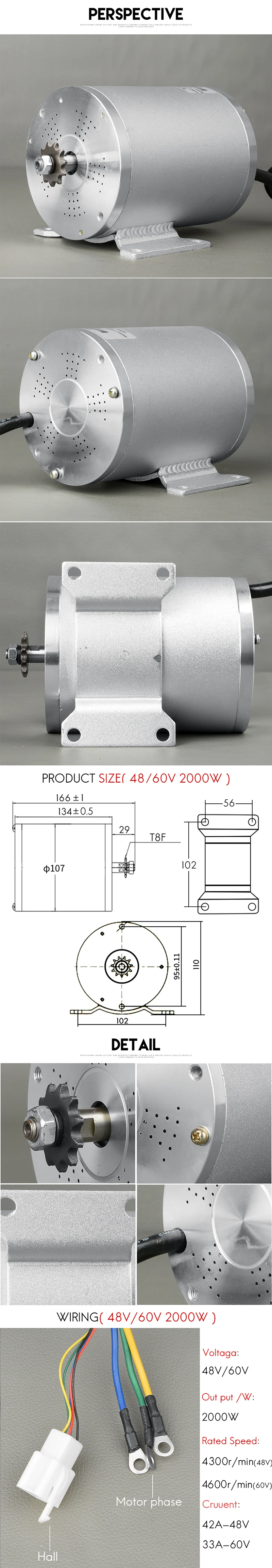 Discount 48V 60V 2000W Electric Bicycle Conversion Kit BLDC Gear Motor, Speed Controller, Twist Throttle, e-scooter Brake, LED Headlight 2