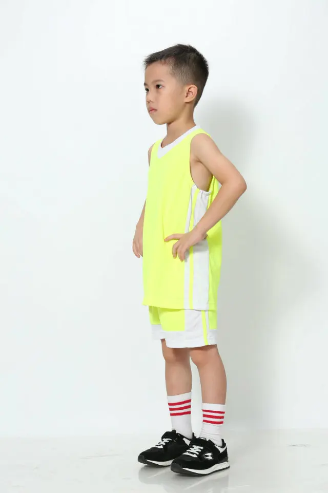 Детские баскетбольные комплекты из Джерси, комплекты униформы, детская спортивная одежда для мальчиков и девочек, дышащая Молодежная тренировочная майка с отворотами, шорты - Цвет: Y green