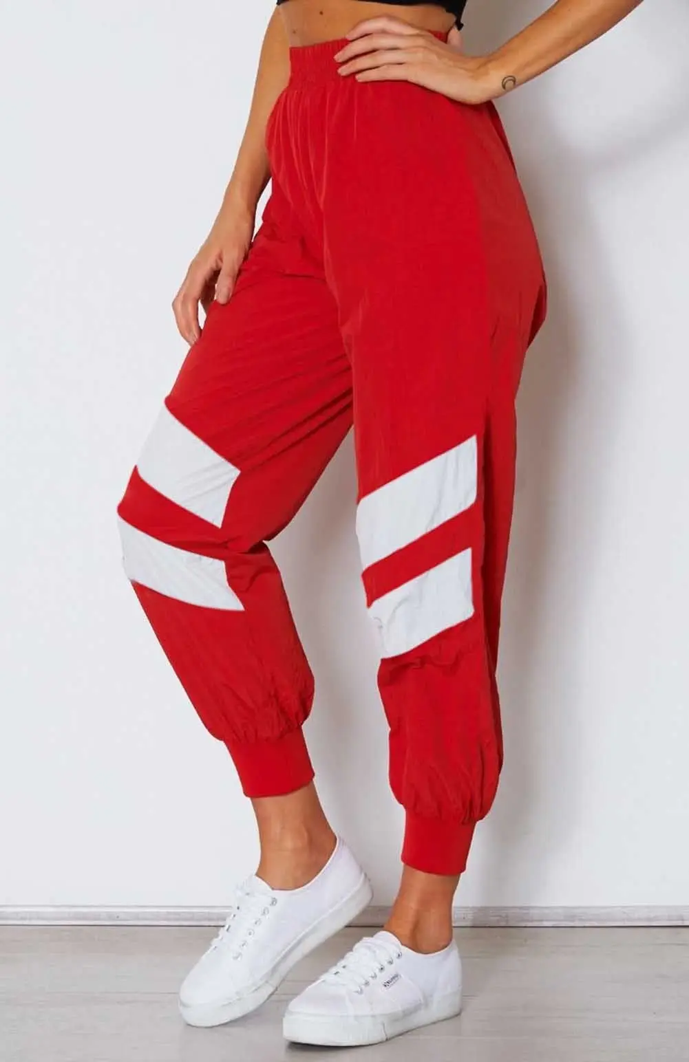 Женские повседневные шаровары, тренировочные шорты, обтягивающие Простые Спортивные штаны с высокой талией - Цвет: Красный