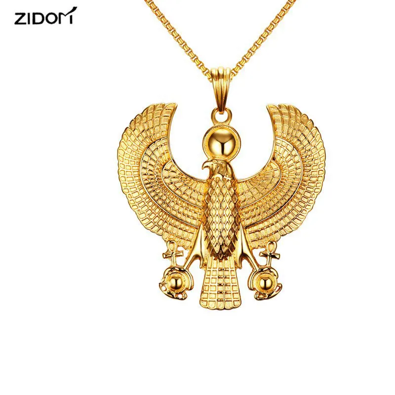 

Men Gold color hip hop style eagle pendant necklaces Stainless Steel vintage Egypt horus shape necklacefashion jewelry gift