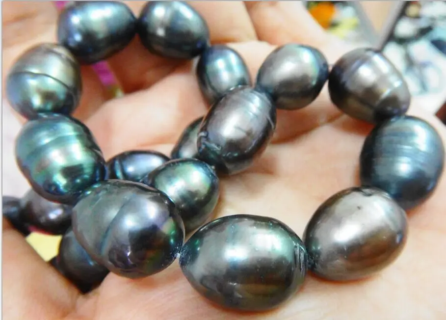

top huge 18"13-18mm Natural south sea genuine black pearl necklace