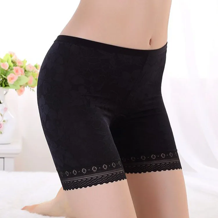 Гладкие и мягкие короткие штаны из вискозы и ледяного шелка для женщин, роскошный жаккард, большие размеры, подходит для талии от 24 до 49 дюймов - Цвет: Черный
