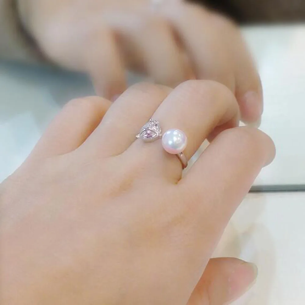

Anel Feminino Cocktail Real Women Women's Trendy Bands Ring Freshwater Pearl Round S925 Open 3 Color Party Hot Sale 2018