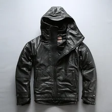 AVIREX FLY, Модный Зимний пуховик, однотонный, настоящая кожа, куртка для мужчин, черный, Воловья кожа, с капюшоном, толстое пальто, повседневная одежда