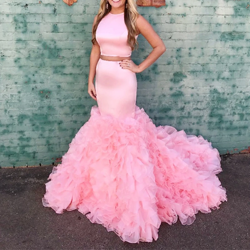 Nieuwe Ontwerp Roze Mermaid vrouwen Rokken Tiered Ruffle Custom Made Hoge Kwaliteit Sweep Trein Prom Rokken Nieuwe Stijl Party rokken Nieuwe Ontwerp Roze Mermaid vrouwen Rokken Tiered Ruffle Custom Made Hoge Kwaliteit Sweep Trein Prom Rokken Nieuwe Stijl Party rokken