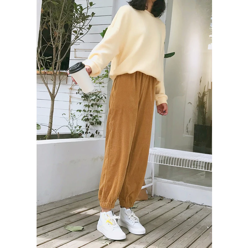 Вельветовые брюки свободные, длиной до щиколотки с высокой талией с ...