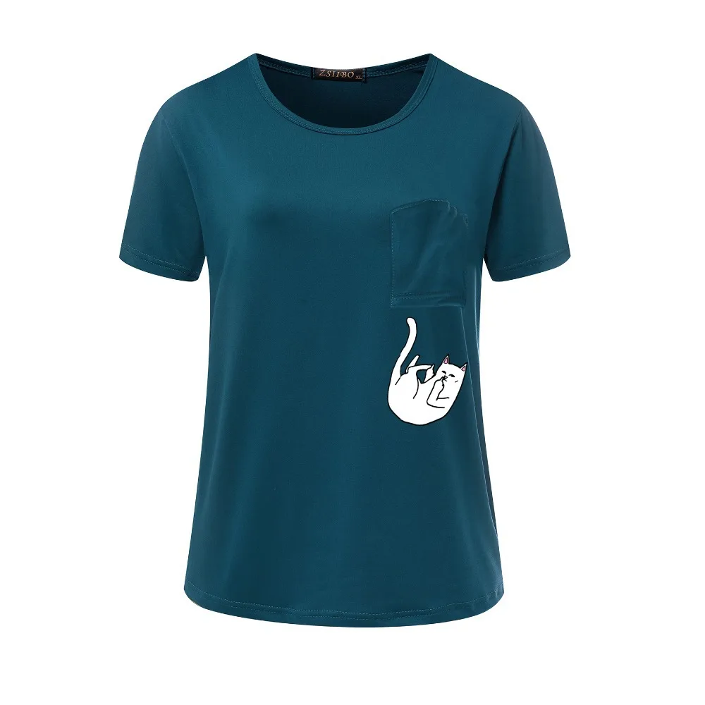 Женская футболка, новинка, модная, средний палец, карман, летняя, принт, животное, кошка, пара, дикая, женская футболка, vestidos de festa T022