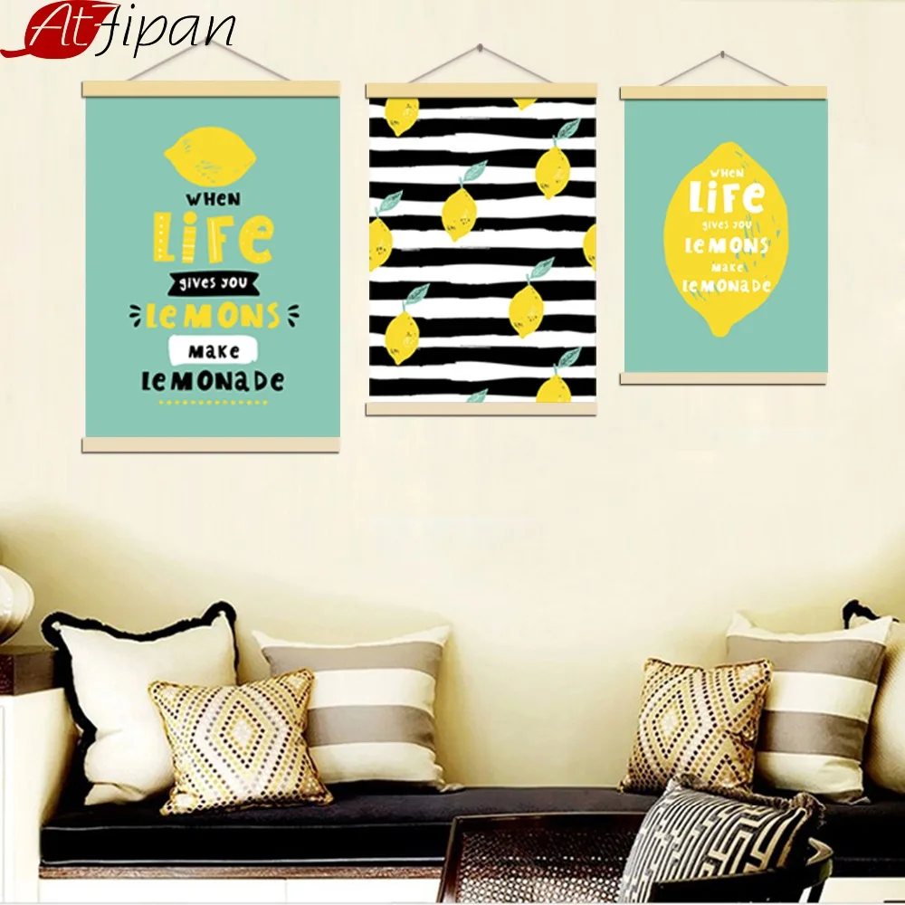 

Atfipan Framed Cartoon Lemons Canvas Painting Decorative Pictures Quotes Posters And Prints Wall Painting Living Room Decoration