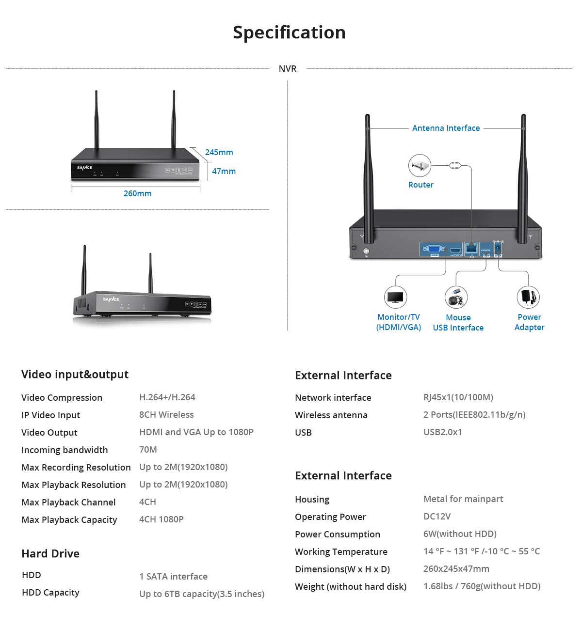 SANNCE 960P 8CH Беспроводная система безопасности камеры 4 шт IP66 Всепогодный Крытый открытый Wifi заглушка камеры и Игры Wi-Fi CCTV комплект