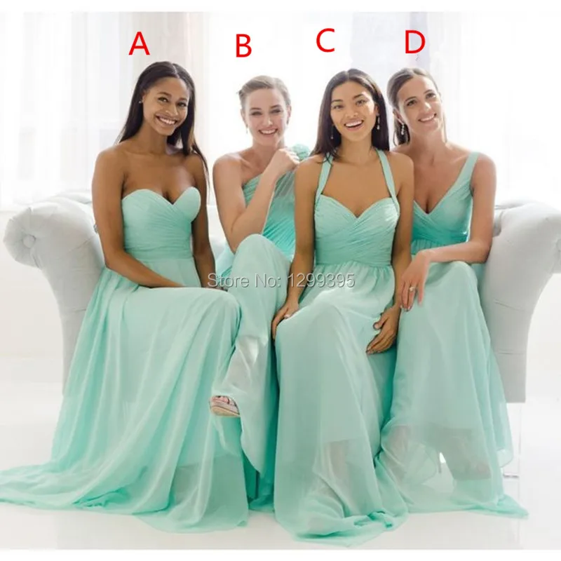 2016 New Elegant Floor Length Aqua Blue Bridesmaid Dresses Long Chiffon