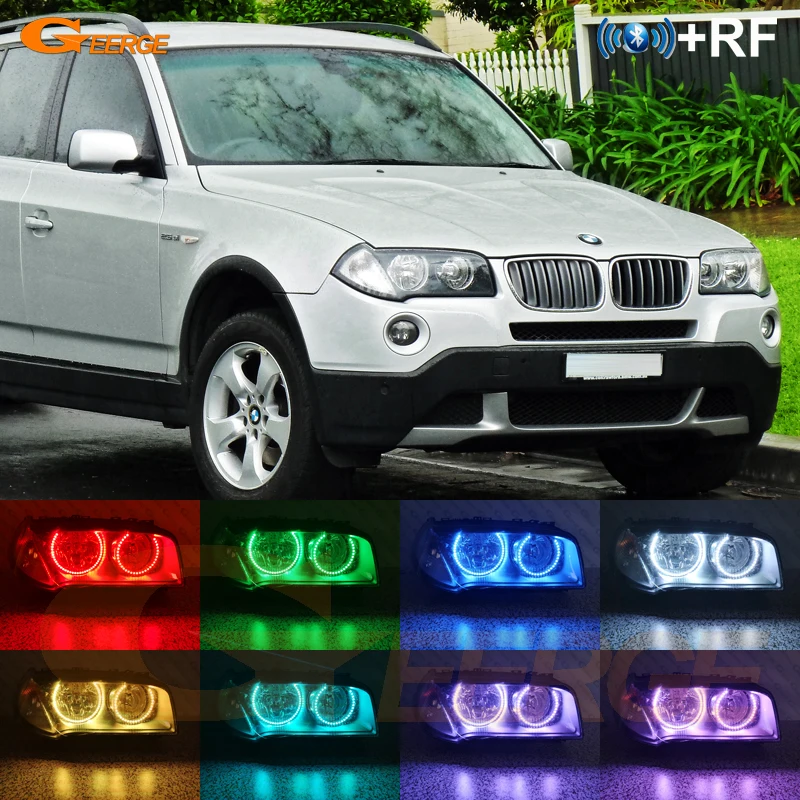 

For BMW E83 X3 2007-2010 Halogen headlight RF Bluetooth Controller Multi-Color Ultra bright RGB LED Angel Eyes Halo Ring kit