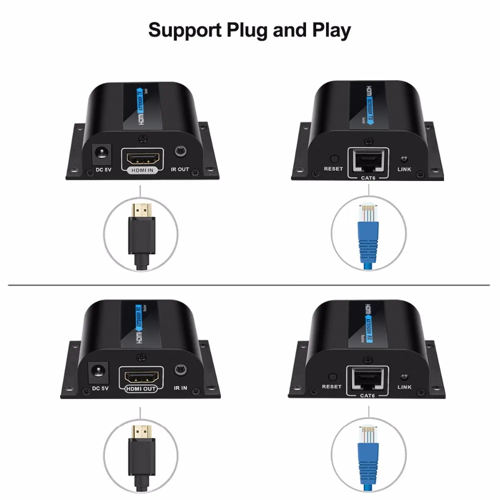 Excelvan LKV372A HDMI Extender Transmitter HD 1080P TXRX 60M with IR Control CAT6 RJ45 Signal Network Ethernet Cable Support 3D (11)