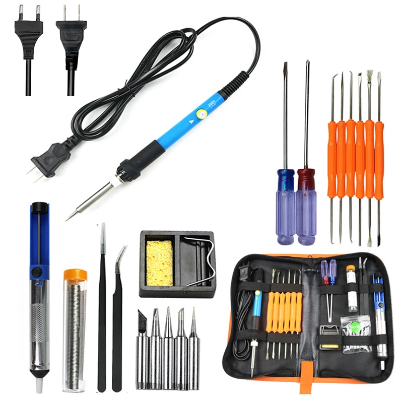

60W Adjustable Temperature Electric Soldering Iron Kit Welding Soldering Station Heat Pencil Tin Wire Tweezers Welding Tool Set