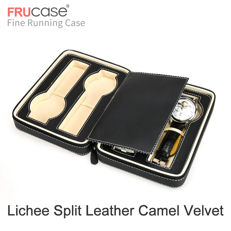 High Quality Traveling Box Lichee Split leather Camel velvet 4 Grid Watch Dress Fashion Storage Case | Наручные часы
