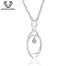 DOUBLE-R простой Цепочки и ожерелья Для женщин 0.03ct diamond Твердые стерлингового серебра 925 Овальный Подвески классические свадебные алмаз-ювелирные изделия Подарочная коробка