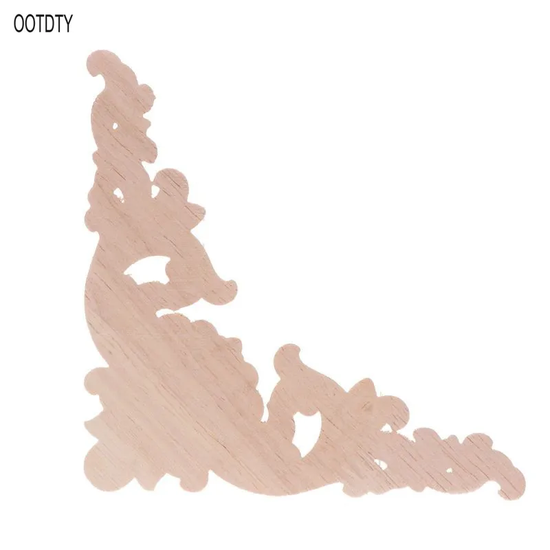 4pcs/set Wood Carved Corner Onlay Applique Unpainted Frame  Cupboard Cabinet Decal For Home Furniture Decoration 12x12cm