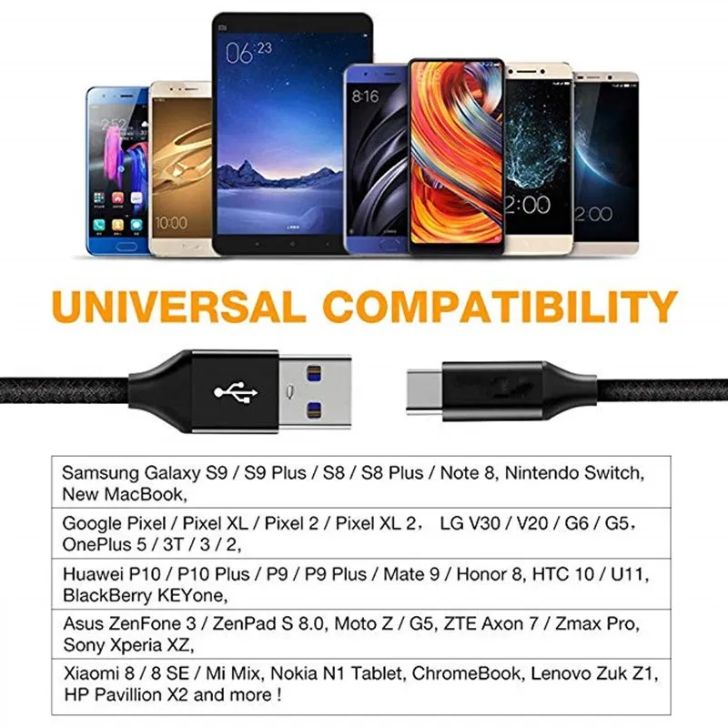 Кабель USB Type C для Huawei honor 10 p20 Xiaomi mi 9 A2 A1 6X 5X mi9 redmi note 7 samsung s10 oneplus 6 кабель мобильного
