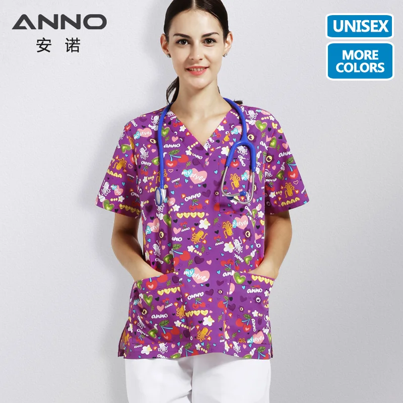 ANNO Purple Nursing Uniform Medical Scrub Suits Children's Hospital