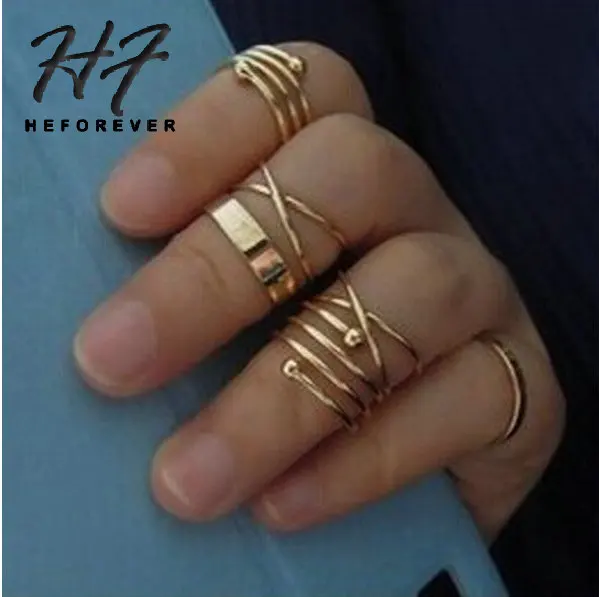 

European Hyperbole Simple Design Midi Rings for Women Silver Gold Color 6PCS Set Knuckle Rings Gift for Party KB149 KB150