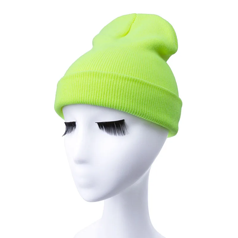 Мода Skullies шапочки женщины шляпа вязаная шапка женская шапка человек колпак для женщин шапочка мужская чистый цвет головные уборы - Цвет: R Light Yellow