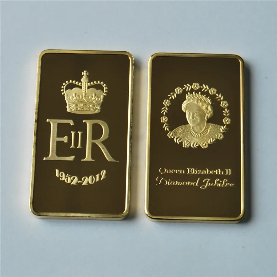 

1 OZ 24K Gold Plated Bar "ER" Queen Elizabeth II Commemorative Coin BULLION Bar souvenir Coin gift, free shipping