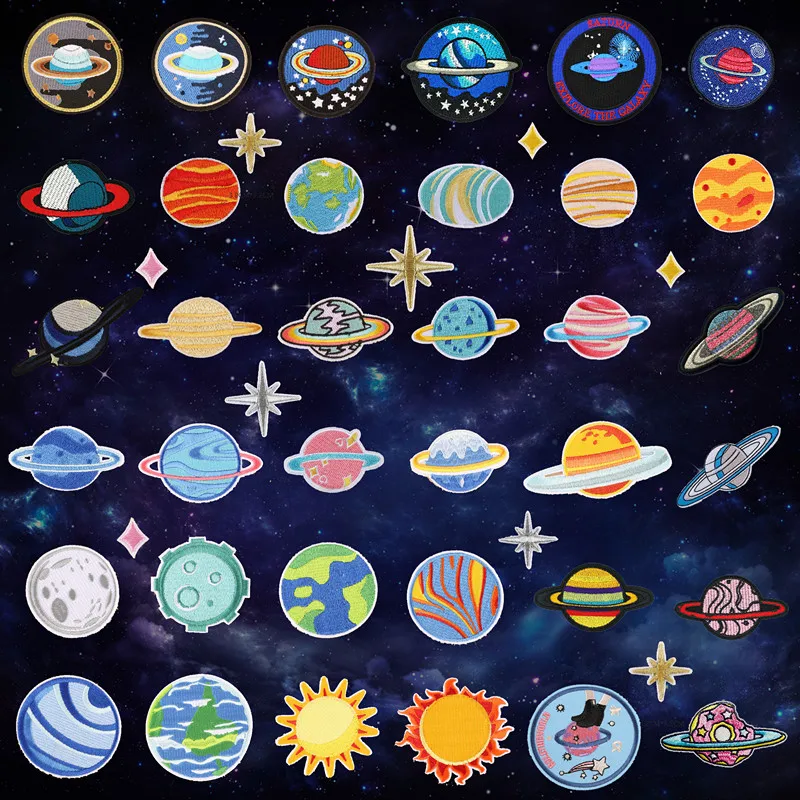 1pcs Space Universe UFO parches Embroidered Iron on Patches for Clothing DIY Motif Stripes Clothes Stickers The aliens Badges