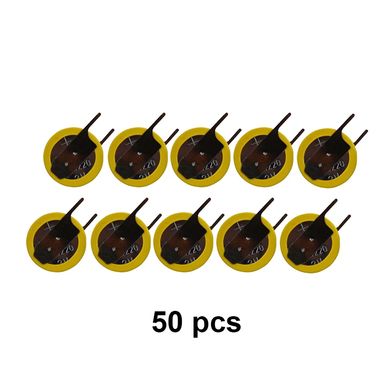 Koop 50 stks partij 2 Pin CR1220 3 V Lithium Li Ion Batterij met Lassen Voeten Conventionele Horizontale Aangepaste BIOS DL1220 Coin batterijen